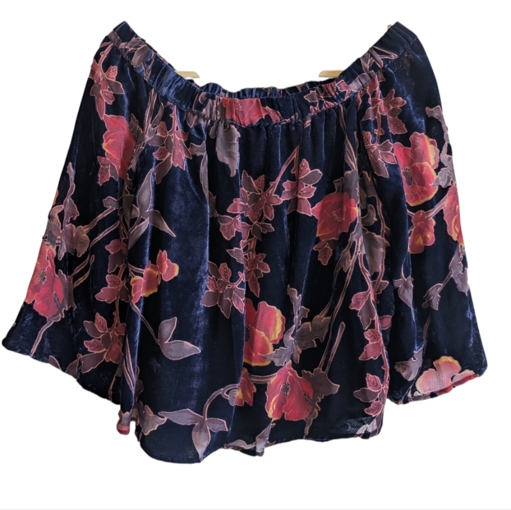 Skies Are Blue Burnout Blue Velvet Off Shoulder Blouse Shirt Size 8P